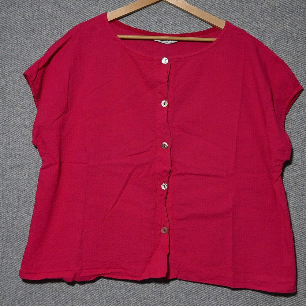 Bryn Walker Button Front Top Womens USA Made Textured Cotton M Pink
